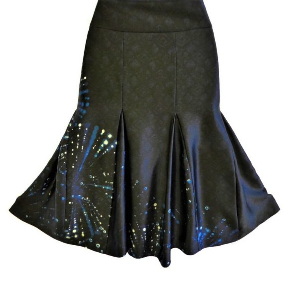 SiLK Designer Hugo Boss Skirt Satin Silk Pleated Midnight Fireworks Splatt NEW M